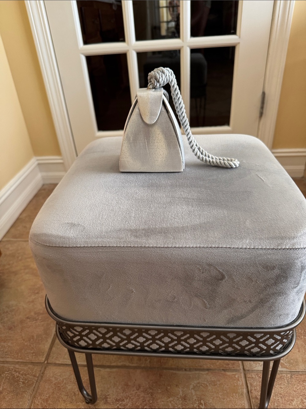 Metallic Silver Wristlet Clutch with Rope Handle